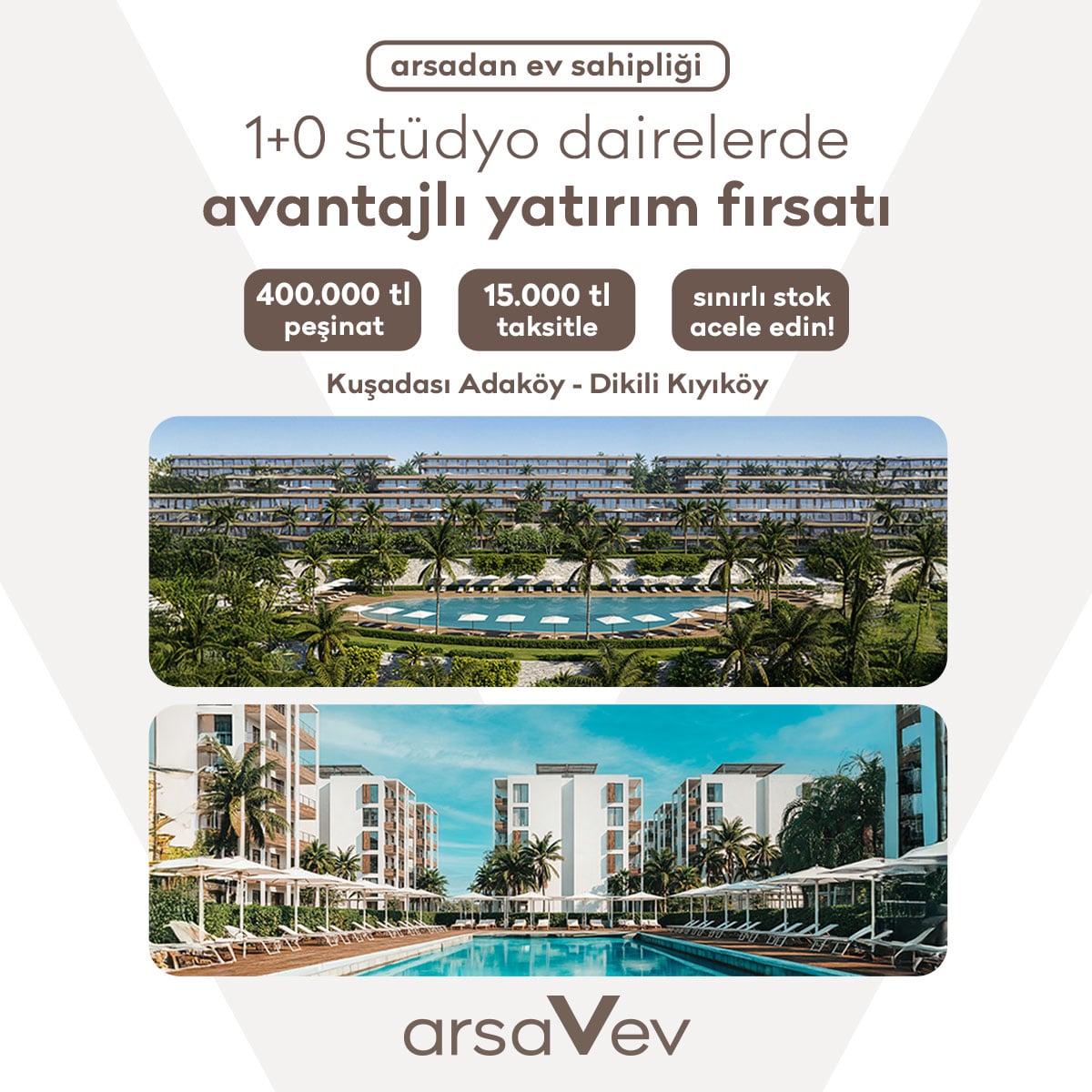 1+0 Stüdyo dairelerde 400.000 TL peşinat ve 15.000 TL taksitlerle avantajlı yatırım fırsatını yakalayın